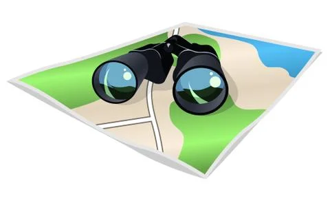 Binoculars and map Illustrazione stock