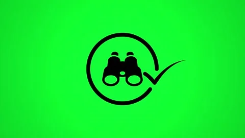 Binoculars icon animation on green screen with check mark for successful se.. Stock Footage 344855196