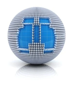 Binoculars icon on globe formed by dollar sign, 3d render Stock Illustration