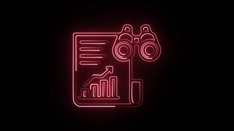Binoculars Icon Isolated on Black Background, Vision Neon Line Motion Graph.. Stock-Footage 325611887