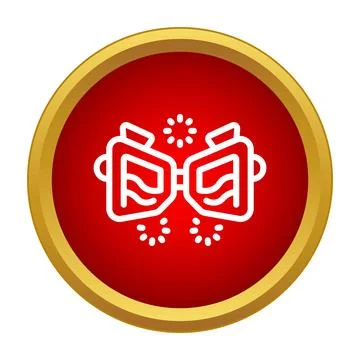 Binoculars icon viewing fireworks in red gold button Stock Illustration