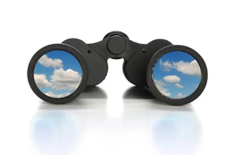 Binoculars with image of clouds Stock Photos
