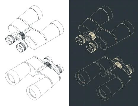 Binoculars isometric blueprints Stock Illustration