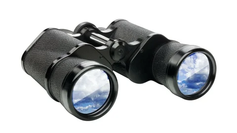 Binoculars looking at sky with clouds isolated on white alpha channel Stock Footage 116768024