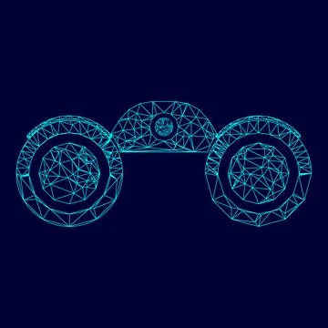 Binoculars low poly triangulation triangulated polygonal electric cyan blue v Stock Illustration