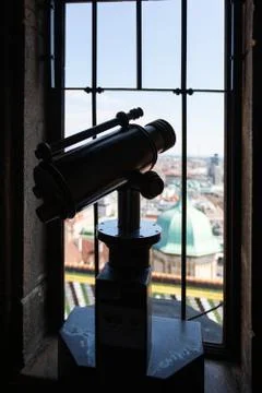 Binoculars on the observation deck of the tower of St. Stephen's Cathedral in Stock Photos