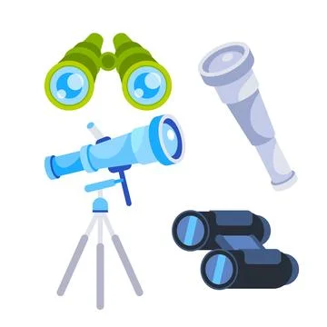 Binoculars, optical equipment. Search, explore and zoom vision set. Stock-Illustration