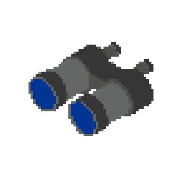 Binoculars pixel art. 8 bit optical instrument with lens for each eye Stock Illustration