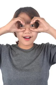 Binoculars using hand circles Stock Photos