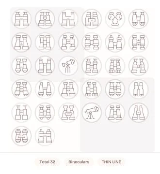 Binoculars Vector Icon Collection featuring 32 Pixel Aligned High Resolutio.. Stock Illustration