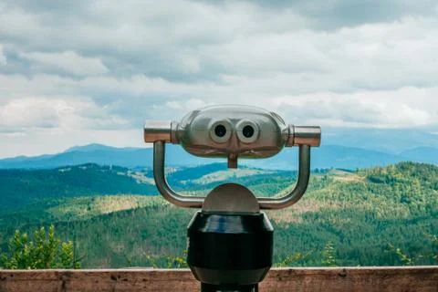 Binoculars on the viewing platform Stock Photos