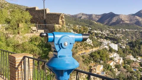 Binoculars in a viewpoint in mijas Stock Photos