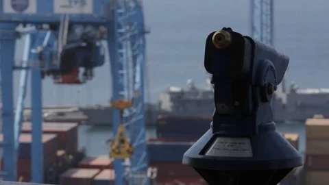 Binoculaurs looking at port Stock Footage 77052544