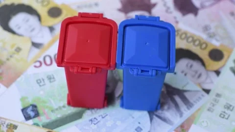 Bins for garbage, a conceptual background for selective and recycling waste disp Stock Footage 332187193
