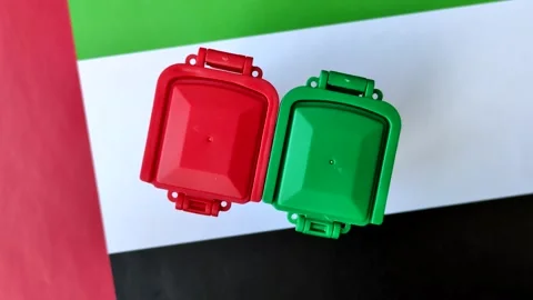 Bins for garbage, a conceptual background for selective and recycling waste disp Stock Footage 333314029