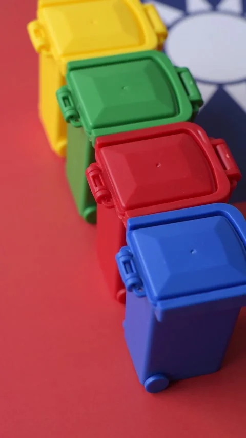 Bins for garbage, a conceptual background for selective and recycling waste disp Stock Footage 340477570
