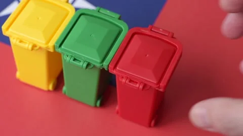 Bins for garbage, a conceptual background for selective and recycling waste disp Stock Footage 340477574