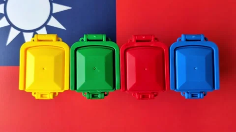 Bins for garbage, a conceptual background for selective and recycling waste disp Stock Footage 340477617