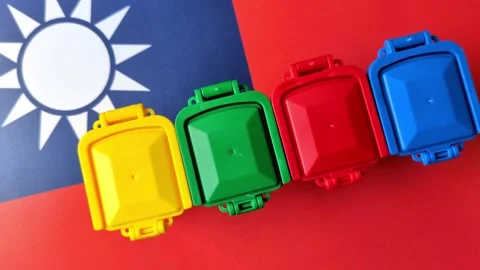 Bins for garbage, a conceptual background for selective and recycling waste disp Stock Footage 340477622