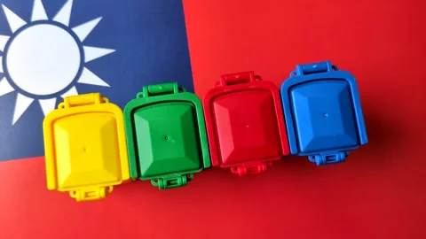 Bins for garbage, a conceptual background for selective and recycling waste disp Stock Footage 340477623