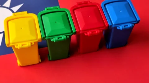 Bins for garbage, a conceptual background for selective and recycling waste disp Stock Footage 340477625