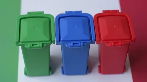Bins for garbage, a conceptual background for selective and recycling waste disp Stock Footage 345836141