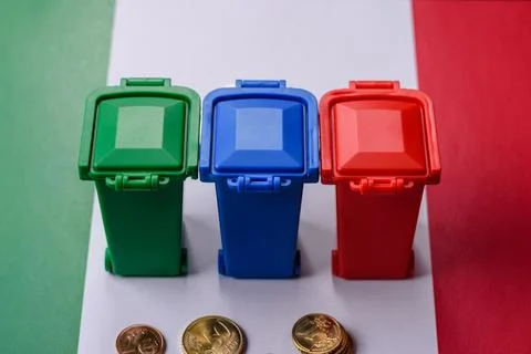 Bins for garbage, a conceptual background for selective and recycling waste.. 스톡 사진