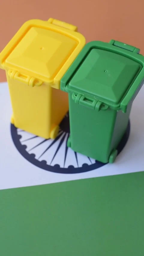 Bins for trash or garbage, a conceptual background for selective waste disposal. Stock Footage 331713100