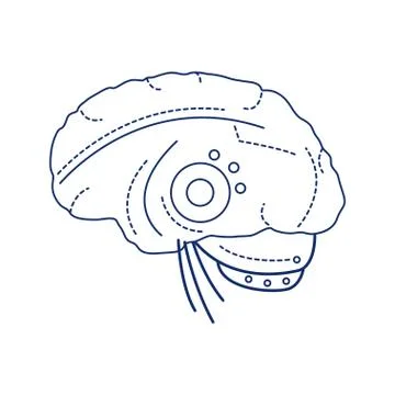 Bio artificial brain black line icon. Software and hardware with cognitive ab Ilustración de archivo