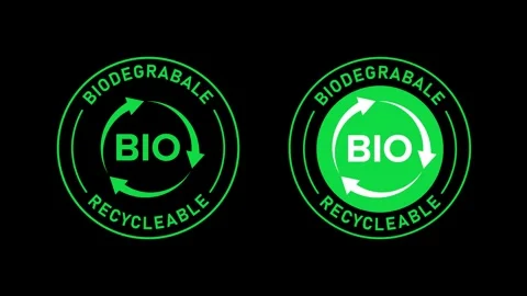 BIO Biodegradable Certified Badge Logo Animation on Black Background Eco Fr.. Stock Footage 309483732