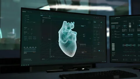 Bio blueprint printer is scanning the virtual projection of the human heart Stock Footage 179639029