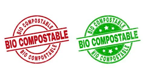BIO COMPOSTABLE Round Badges with Distress Texture Stock Illustration
