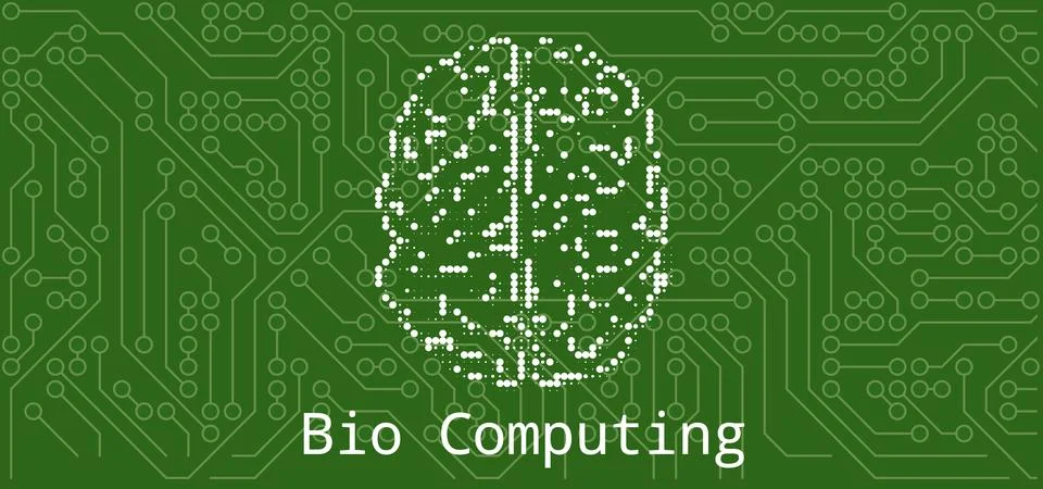 Bio Computing Concept with Digital Brain Made of Dots Formed by Circuit Board Stock Illustration