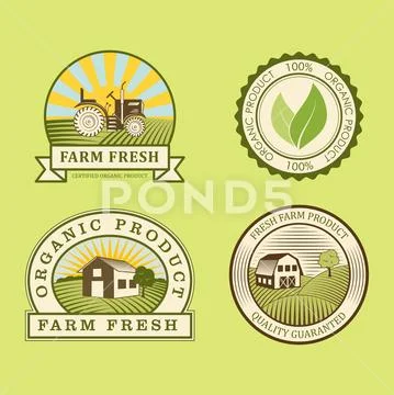 Bio farm organic eco healthy food templates and vintage vegan green color for Stock Illustration
