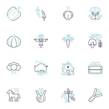 Bio farming linear icons set. Organic, Sustainable, Natural, Earth-friendly Stock Illustration