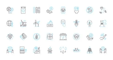 Bio fuel linear icons set. Ethanol, Biodiesel, Algae, Biomass, Renewable Stock Illustration
