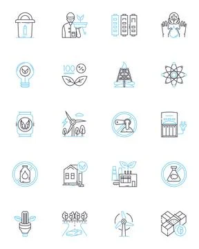 Bio fuel linear icons set. Ethanol, Biodiesel, Algae, Biomass, Renewable Stock Illustration