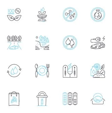 Bio fuel linear icons set. Ethanol, Biodiesel, Algae, Biomass, Renewable Stock Illustration