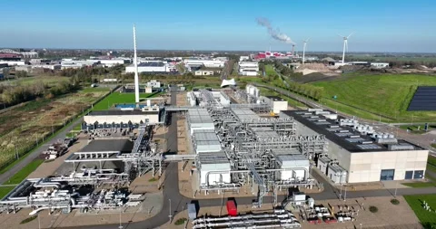 Bio gas storage facility in Alkmaar, The Netherlands. Aerial dorne video Stock Footage 294991187