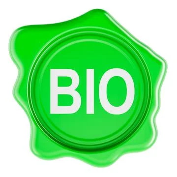BIO, green wax seal with text. 3D rendering Stock Illustration