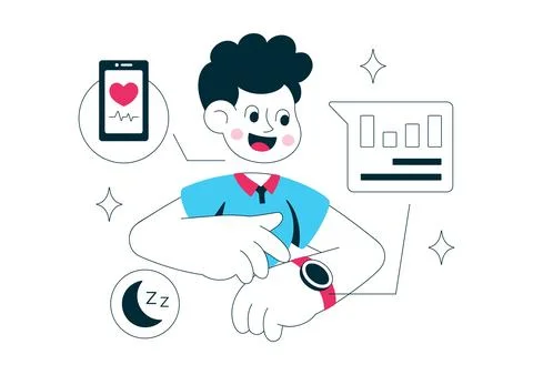 Bio Hacking Gadgets Vector Illustration Featuring Wearable Health Technolog.. Stock Illustration