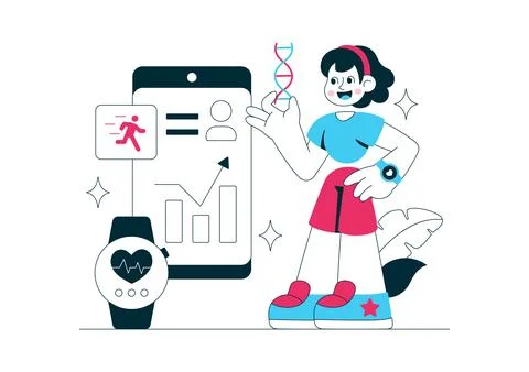 Bio Hacking Gadgets Vector Illustration Featuring Wearable Health Technolog.. Stock Illustration
