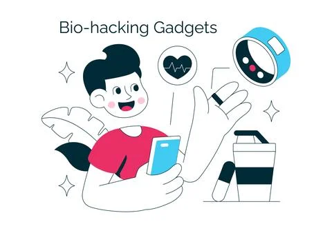 Bio Hacking Gadgets Vector Illustration Featuring Wearable Health Technolog.. Stock Illustration