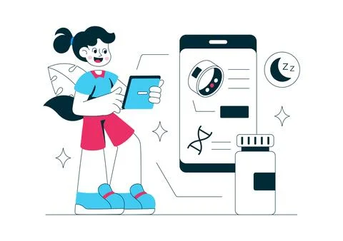 Bio Hacking Gadgets Vector Illustration Featuring Wearable Health Technolog.. Stock Illustration