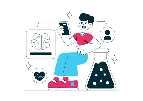 Bio Hacking Gadgets Vector Illustration Featuring Wearable Health Technolog.. Illustrazione stock
