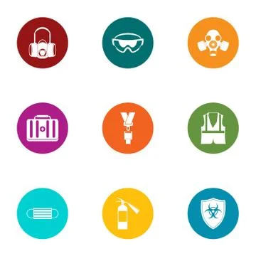 Bio hazard icons set, flat style Stock Illustration