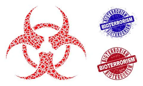Bio Hazard Mosaic of Shards with Bioterrorism Distress Seal Stamps Stock Illustration