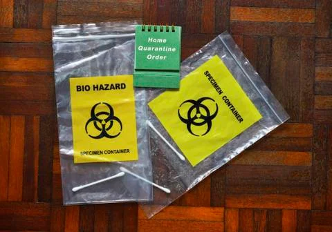 Bio Hazard Specimen Zip Lock And White Calendar 2021 Bag On Wooden Background Stock Photos