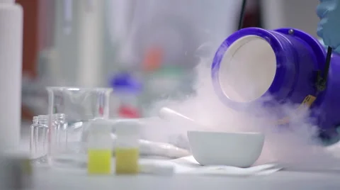 Bio lab and experiment, steaming cold liquid Stock Footage 1749308
