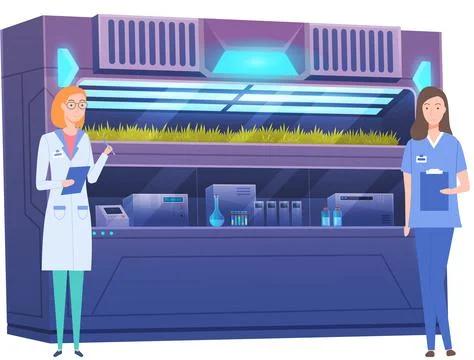 Bio laboratory workers biologists exploring new methods of plant breeding and Stock Illustration